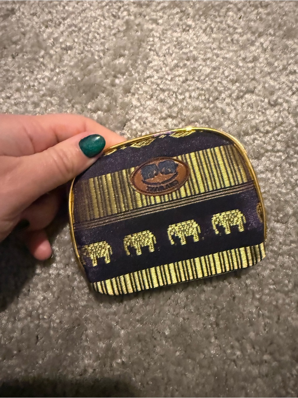 Elephant Print Coin Purse - Navy and Yellow